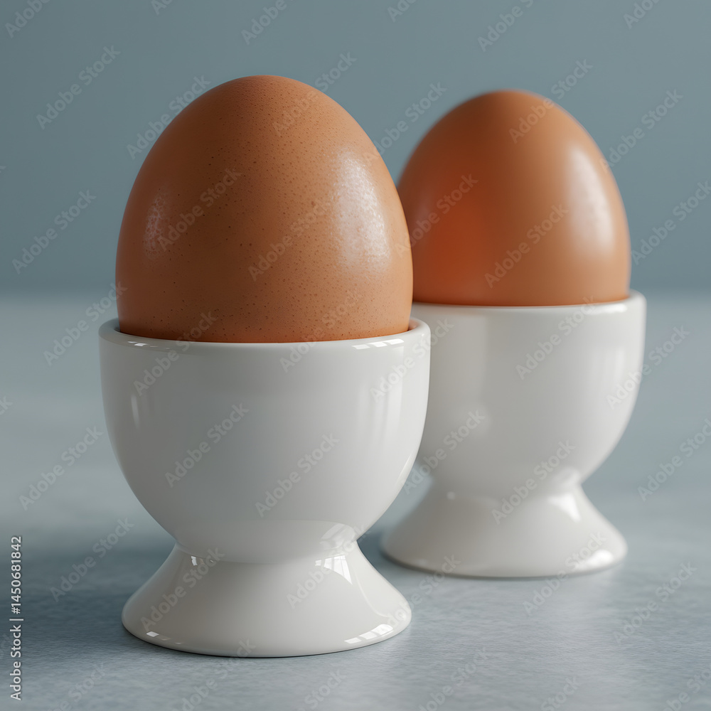 Perfect Pair Two Brown Eggs in Elegant White Ceramic Egg Cups – Classic Breakfast Still Life Photography Perfect Pair Two Brown Eggs in Elegant White Ceramic Egg Cups – Classic Breakfast Still Life Photography