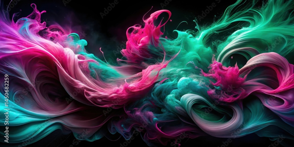 A captivating dance of vibrant pink and teal ink swirls against a dark background, creating a mesmerizing abstract composition. A captivating dance of vibrant pink and teal ink swirls against a dark background, creating a mesmerizing abstract composition.