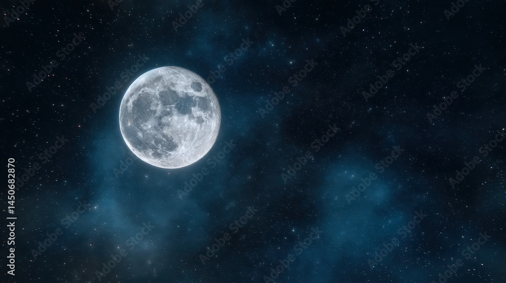 Full moon shining brightly against a backdrop of a star-filled night sky. Full moon shining brightly against a backdrop of a star-filled night sky.