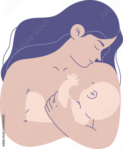 Skin to skin contact (SSC) Breastfeeding concept. Exclusive breastfeeding (EBF) concept