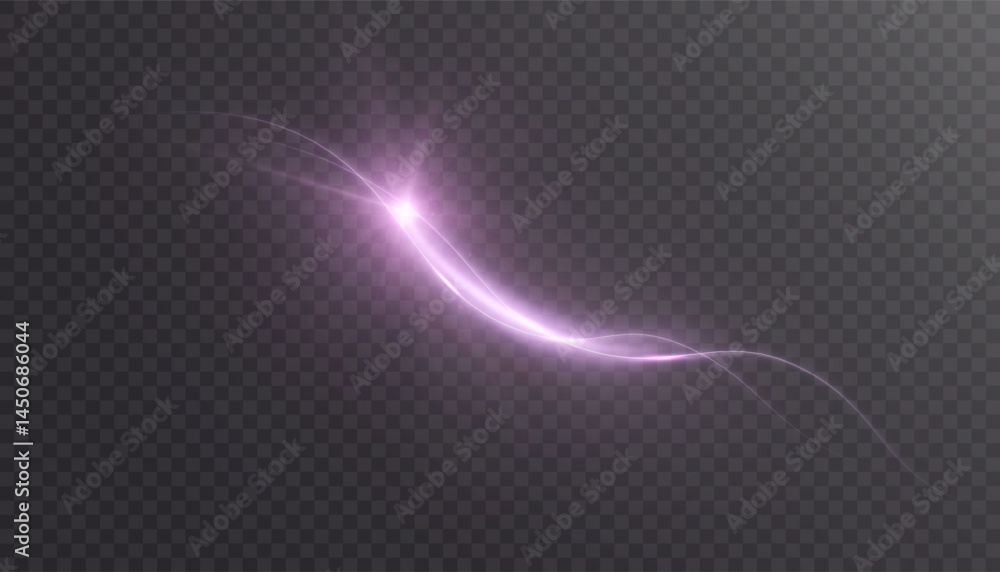 © Valeriia - Soft glowing pink light trail with gentle curve and radiant flare on transparent background. Suggests magical comet motion with smooth energy flow and dreamy glow.