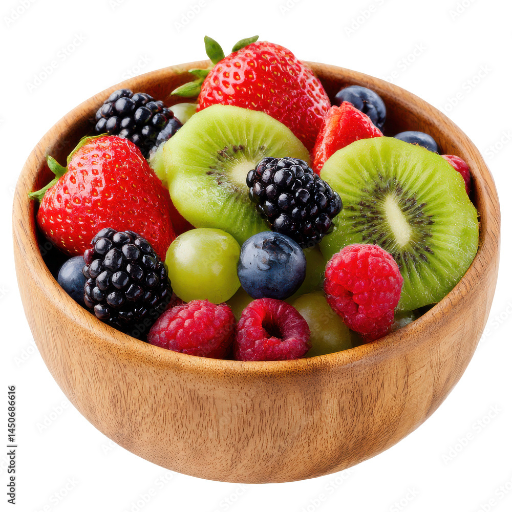 Fresh fruit salad in wooden bowl healthy eating food photography image on transparent background Fresh fruit salad in wooden bowl healthy eating food photography image on transparent background