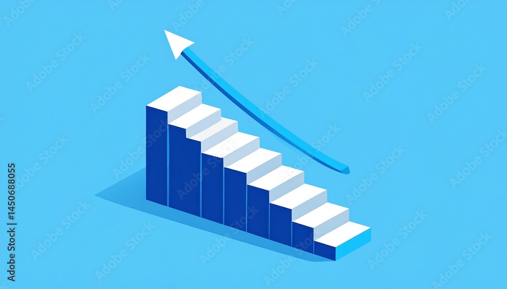 Obraz premium Upward Trending Growth Chart Isometric Staircase with Ascending Blue Arrow