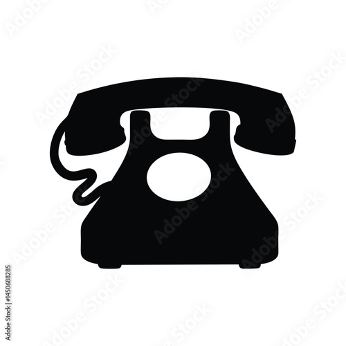 Vintage rotary telephone black silhouette icon, classic design, old telephone silhouette