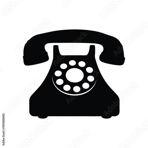 Vintage rotary telephone black silhouette icon, classic design, old telephone silhouette