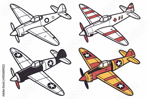 set of Fighter jet silhouette vector illustration