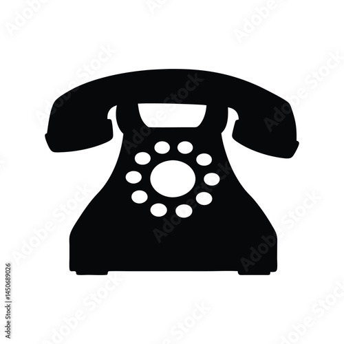 Vintage rotary telephone black silhouette icon, classic design, old telephone silhouette