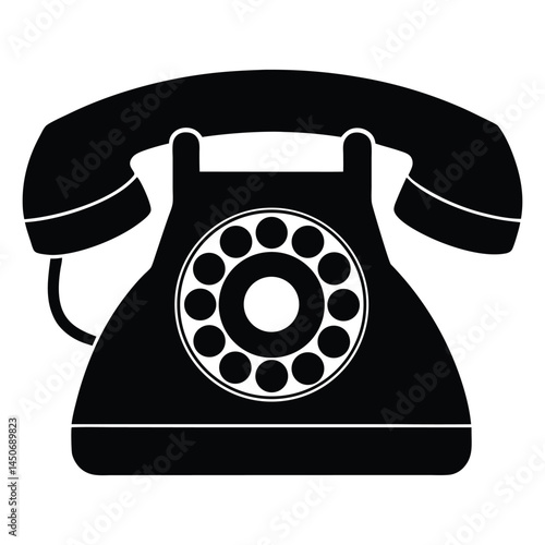 Vintage rotary telephone black silhouette icon, classic design, old telephone silhouette