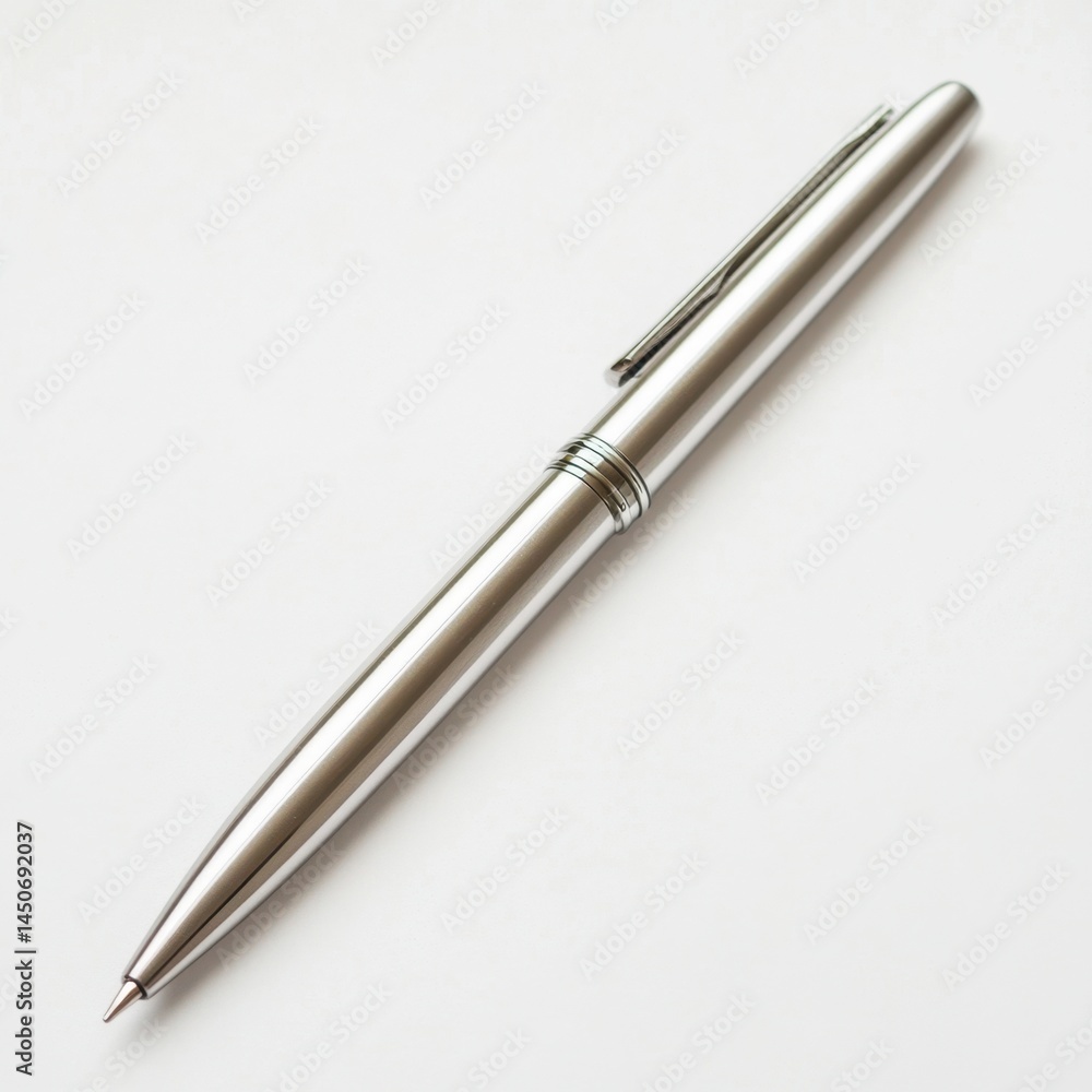 single ballpoint pen laying diagonally on a plain white background ๅ single ballpoint pen laying diagonally on a plain white background ๅ