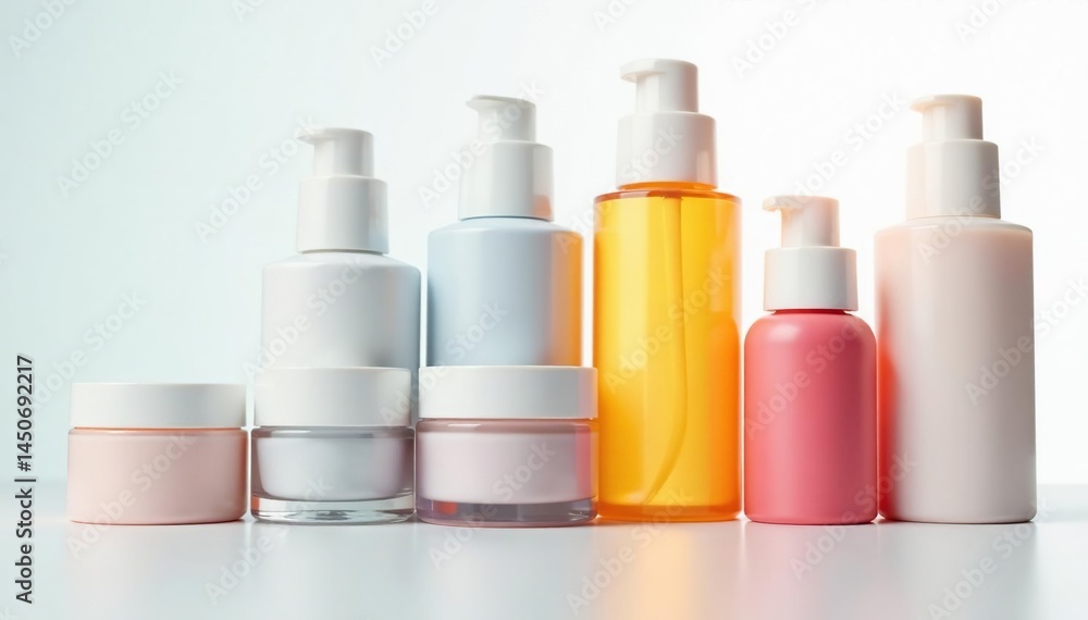 Array of various cosmetic containers on white , shot, jars, white background Array of various cosmetic containers on white , shot, jars, white background