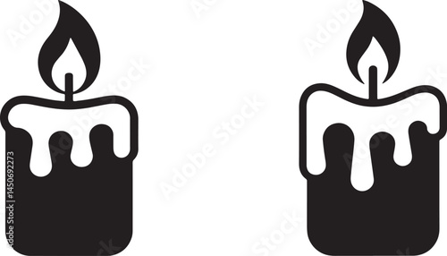 Two Decorative Candle Icons In Black And White Minimalist Style