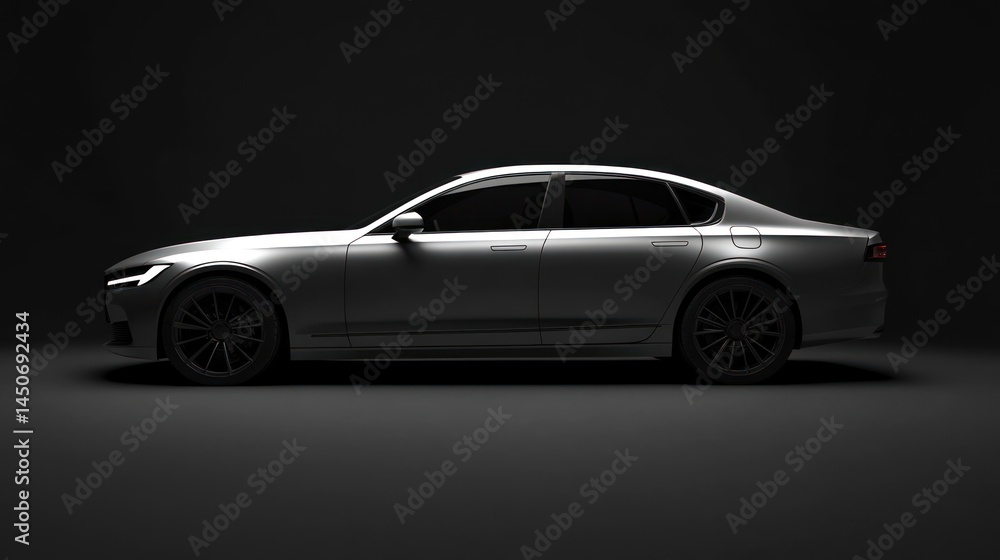 Silver sedan car on dark background Silver sedan car on dark background