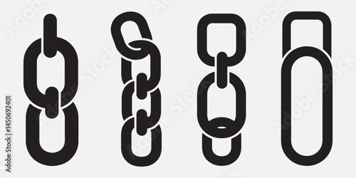 flat black silhouettes of 4 powerlifting chain variations on white background