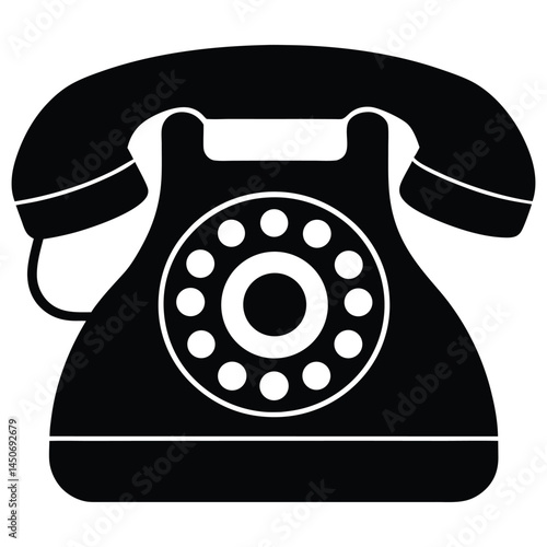 Vintage rotary telephone black silhouette icon, classic design, old telephone silhouette