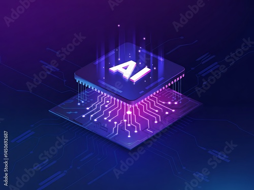 Artificial intelligence processor with circuit board and glowing connections futuristic technology