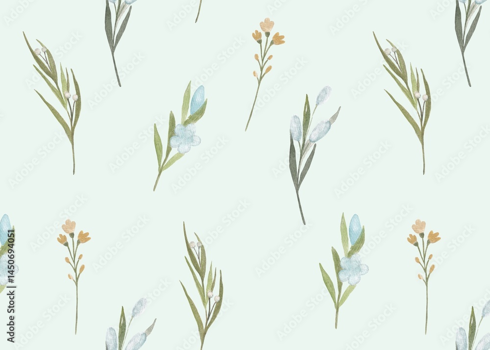A pattern with wildflowers on a blue background A pattern with wildflowers on a blue background