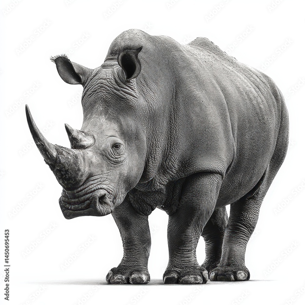 Fototapeta premium Majestic White Rhinoceros Powerful Grayscale Portrait of Endangered Wildlife