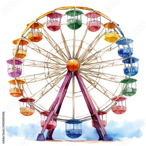 watercolor of Ferris Wheel Model In Motion, vector, isolated on a white background.