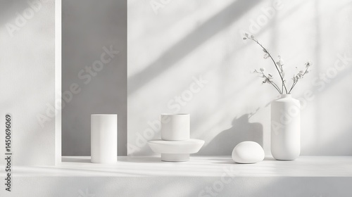 A white and gray wall is a simple background for showing off products. It has a window shadow and space for adding text or showcasing items.
