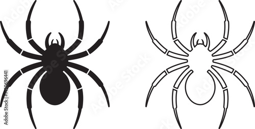 Two Stylized Spider Illustrations Black Silhouette And Outline Vector Graphic