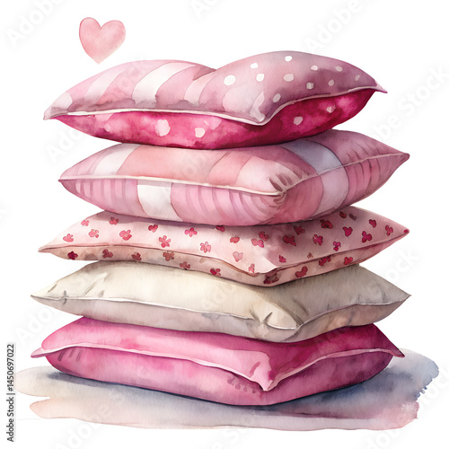 Watercolor illustration stack of pillows pink an – High Quality Watercolor Illustration