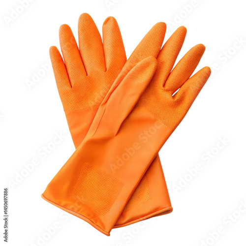 Pair of rubber glove for cleaning isolated on transparent background.