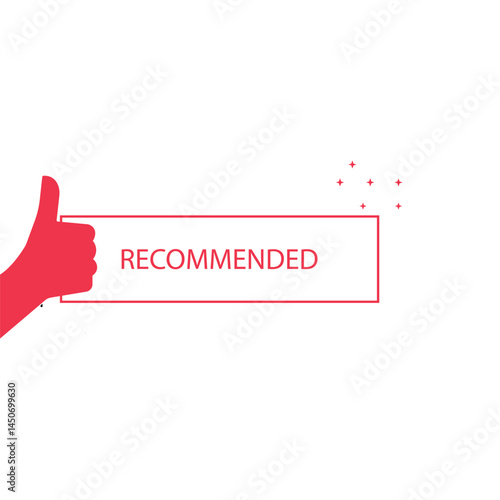 red recommended icon with thumb up. concept of great recommendation or simple sign of success in business. flat cartoon style trend modern logo graphic minimal art design isolated on white background