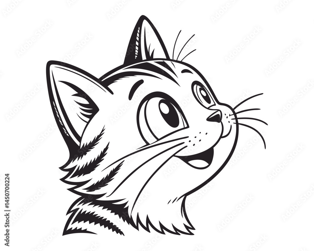 Obraz premium Monochrome cat head mascot vector art for print on a white background