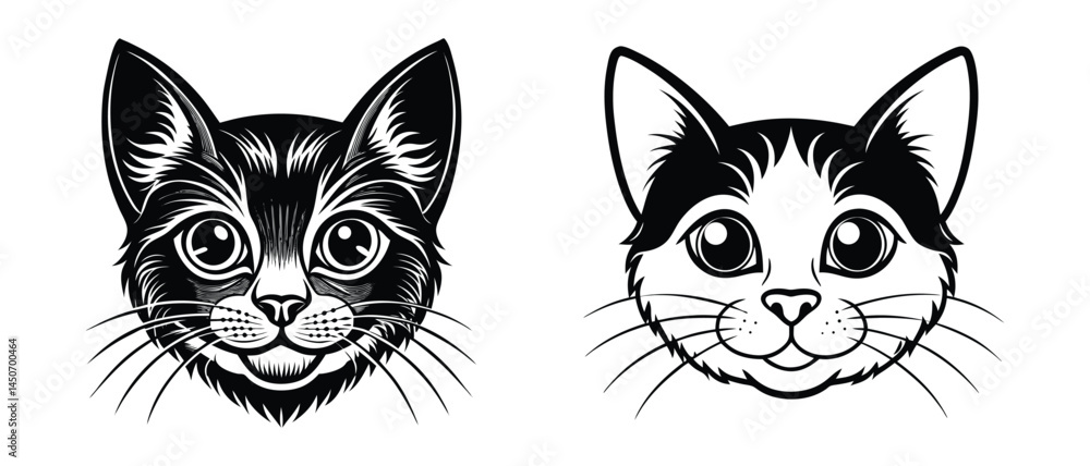 Obraz premium Stylized tabby cat face sketch, pet animal design on a white background