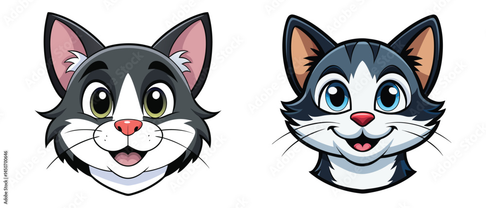 Fototapeta premium Stylized tabby cat face sketch, pet animal design on a white background