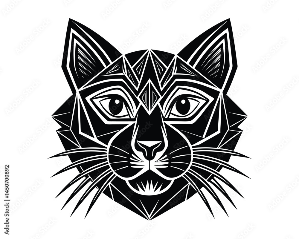 Obraz premium Detailed feline face line art engraving style icon on a white background
