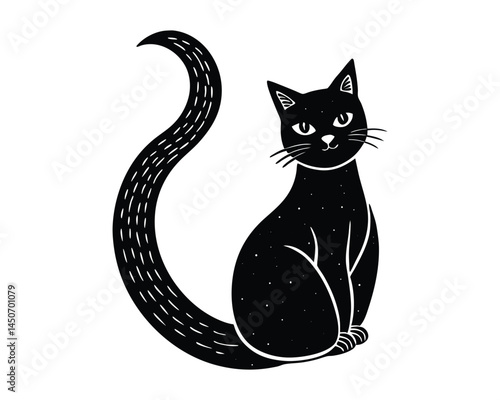 
Cute domestic cat stretching pose minimal sketch drawing on a white background
