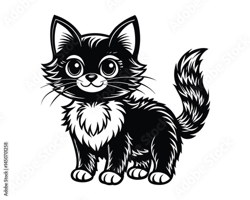 Cute domestic cat stretching pose minimal sketch drawing on a white background
