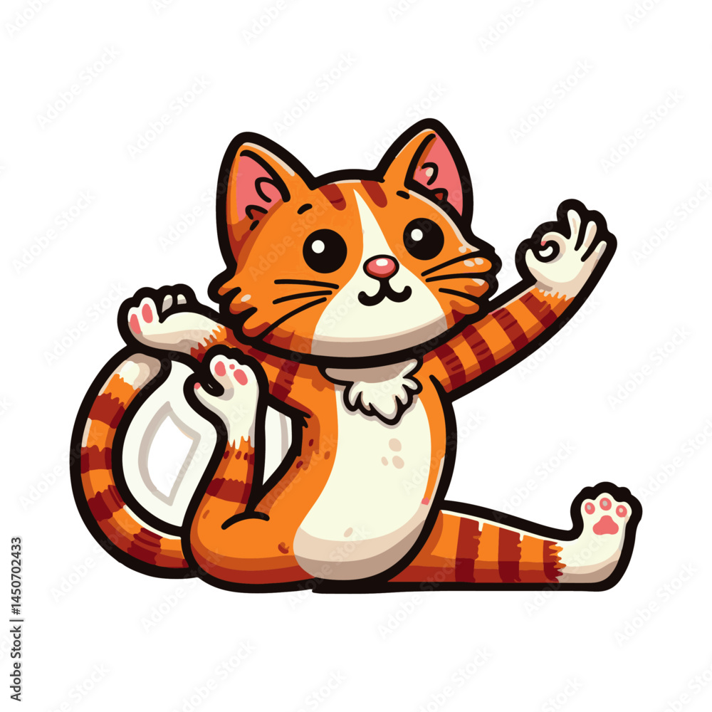 Obraz premium Comical Yoga Cat Illustration in Cartoon Look – Sticker Format