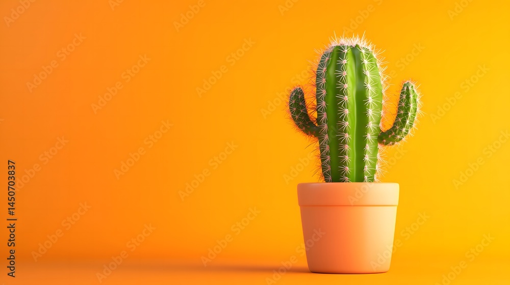Digital illustration of a cactus in a terracotta pot against a vibrant orange background. Digital illustration of a cactus in a terracotta pot against a vibrant orange background.