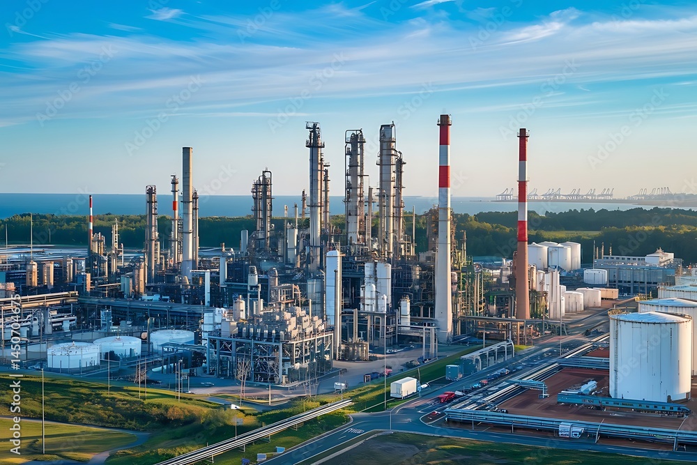 Obraz premium Oil Refinery Industrial with Complex Pipelines