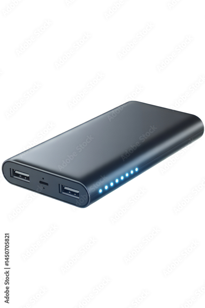 Sleek Black Portable Power Bank with Dual USB Ports and LED Battery Indicator Sleek Black Portable Power Bank with Dual USB Ports and LED Battery Indicator