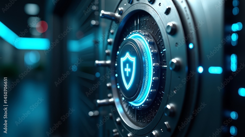 Fototapeta premium Digital protection vault with access animation — great for software login visuals, platform demos, and encryption tools