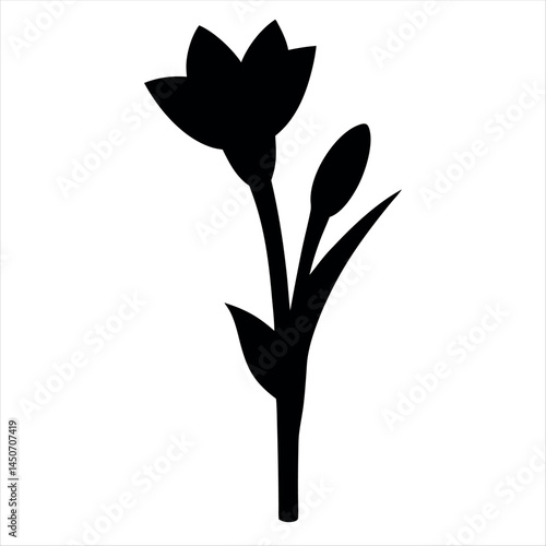 Elegant silhouette illustration of a blossoming flower with a budding companion