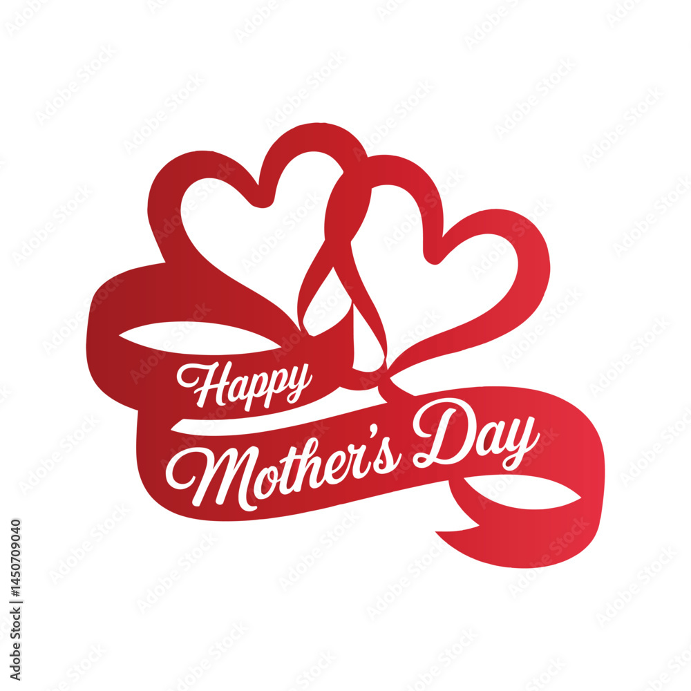 Naklejka premium Happy Mathers day typography red ribbon heart vector illustration