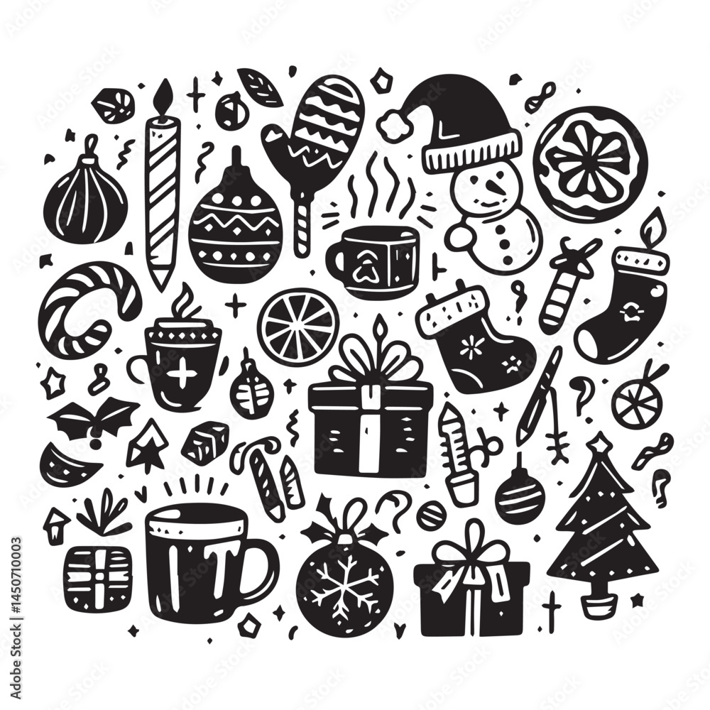 Fototapeta premium simple black and white hand drawn holiday vector illustration