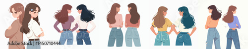 two female friends back to back after quarrel style vector flat design