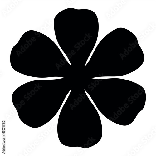 Symmetrical five petaled black flower silhouette against a white background is pleasing
