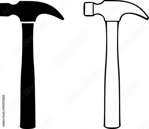 Hammer silhouette and outline side by side