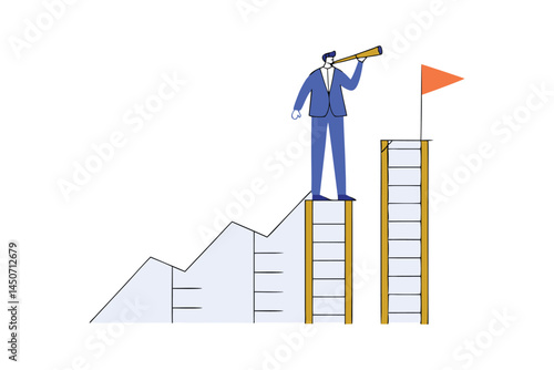 Motivated Businessman Reaching Next Goal with Success Forecast and Growth Vision Illustration