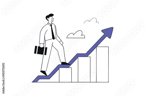 Motivated Businessman Reaching Next Goal with Success Forecast and Growth Vision Illustration