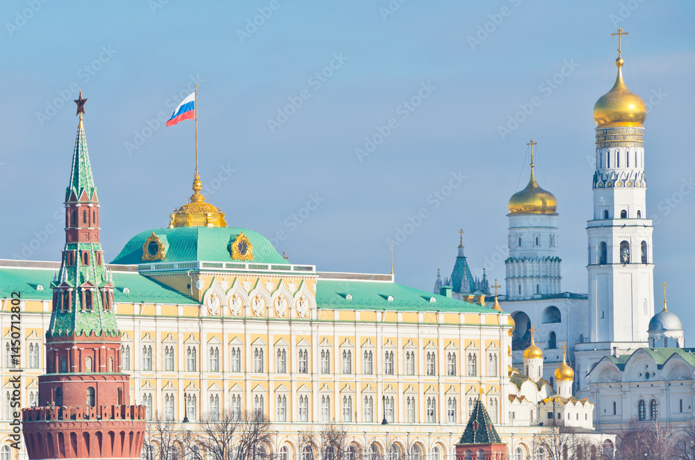 Fototapeta premium Moscow Kremlin view in sunny winter day. Moscow. Russia