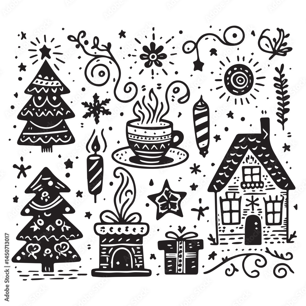 Fototapeta premium simple black and white hand drawn holiday vector illustration