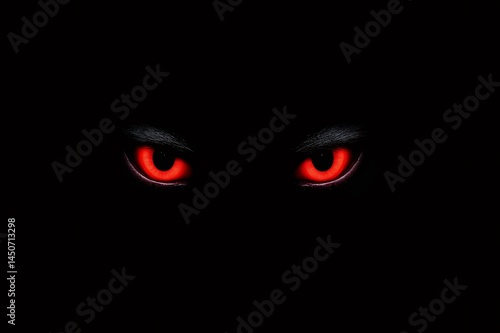 Glowing red eyes piercing through the darkness, creating a chilling and eerie ambiance filled with fear and sinister mystery