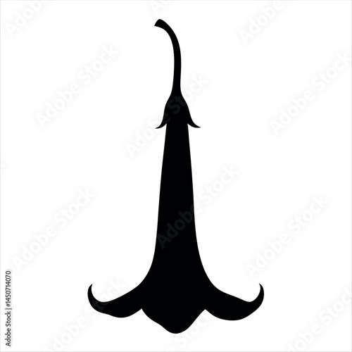 Elegant black silhouette of a downward facing angel trumpet flower blossom
